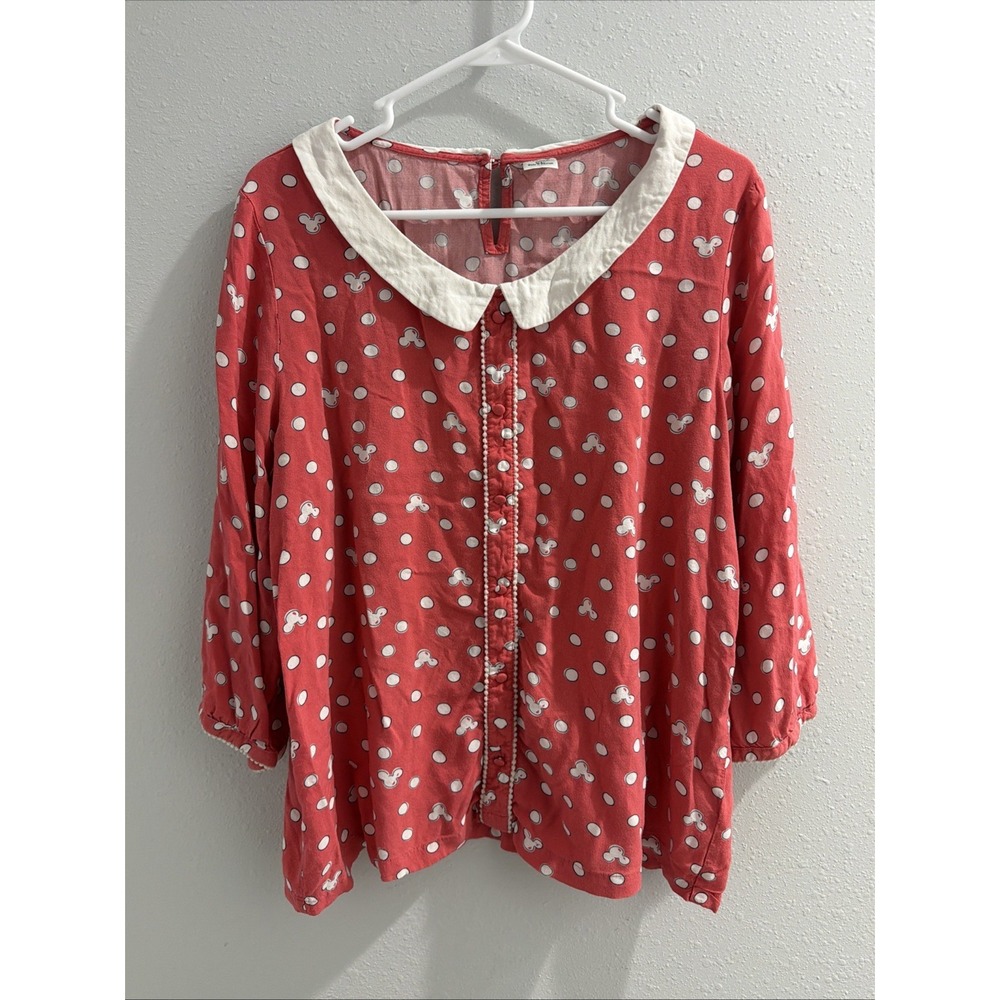 LC Lauren Conrad XL Pink Mickey Polka Dot Blouse Top Collab Disney Collection